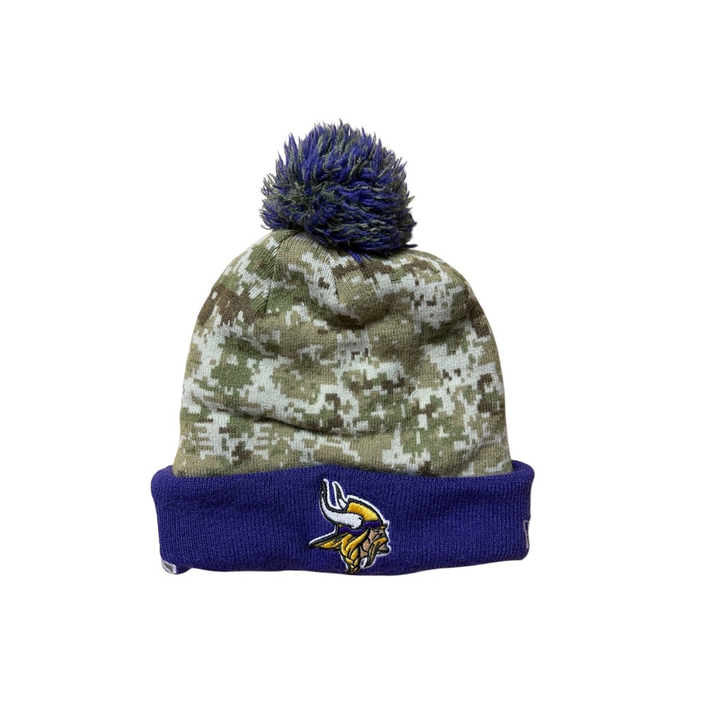 New Era Minnesota Vikings Beanie Digital Camo Salute to Service Pom Hat OSFM